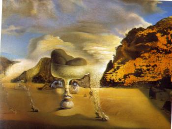 Salvador Dali : Invisible Afghan with the Apparition on the Beach of the Face of Garcia Lorca in the Form of a Fruit Dish with Three Figs
